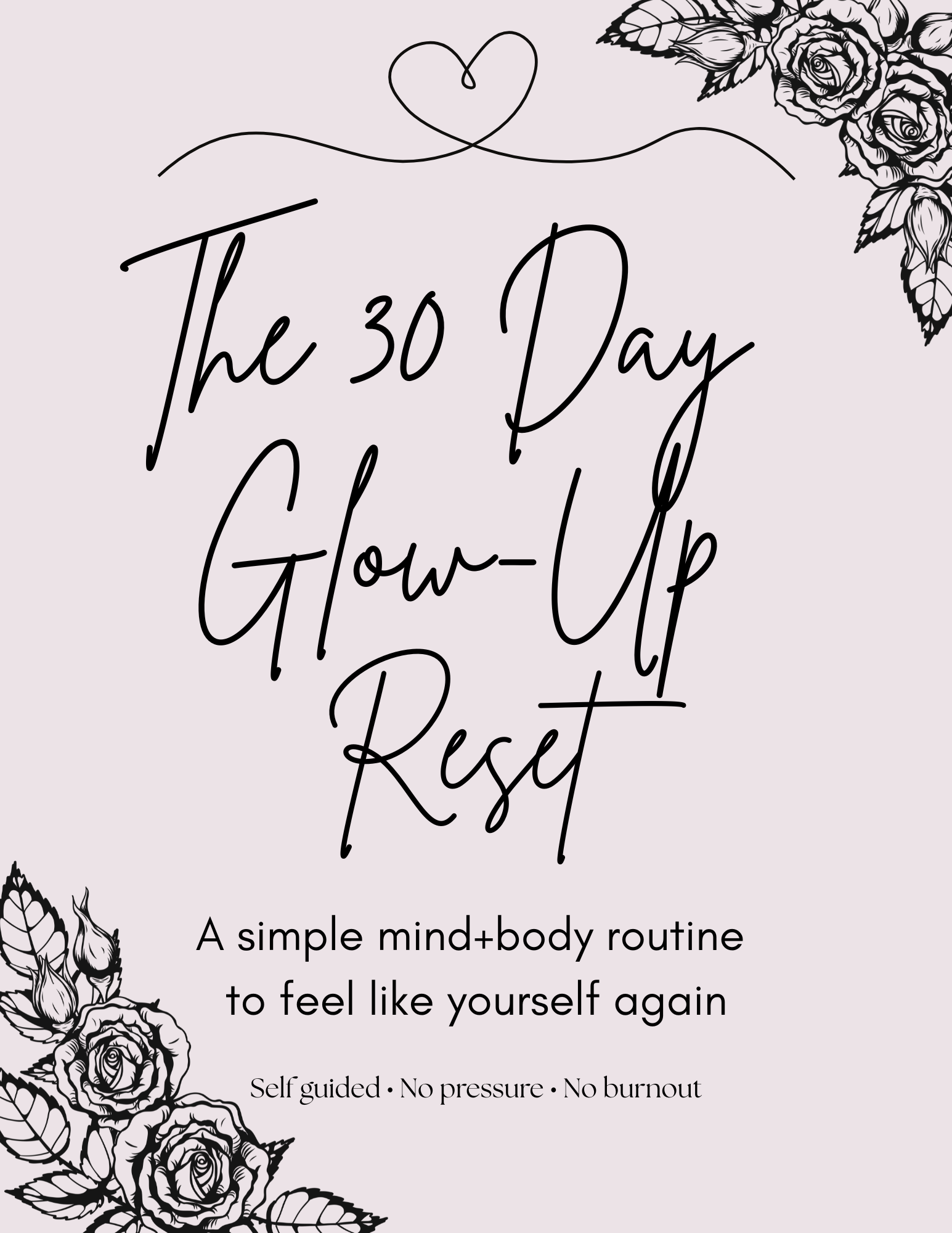 Book cover of 'The 30 Day Glow-Up Reset' with floral designs on a light pink background.